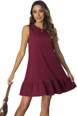 SOLY HUX Women's Ruffle Hem Sleeveless Tank Dress Round Neck Casual Smock Summer Mini Dresses