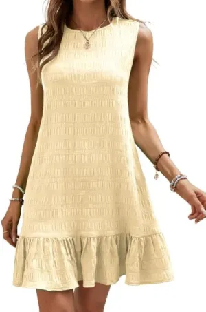 SOLY HUX Women's Ruffle Hem Sleeveless Tank Dress Round Neck Casual Smock Summer Mini Dresses