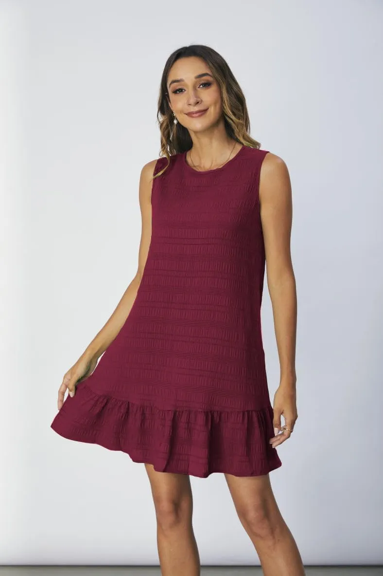 SOLY HUX Women's Ruffle Hem Sleeveless Tank Dress Round Neck Casual Smock Summer Mini Dresses