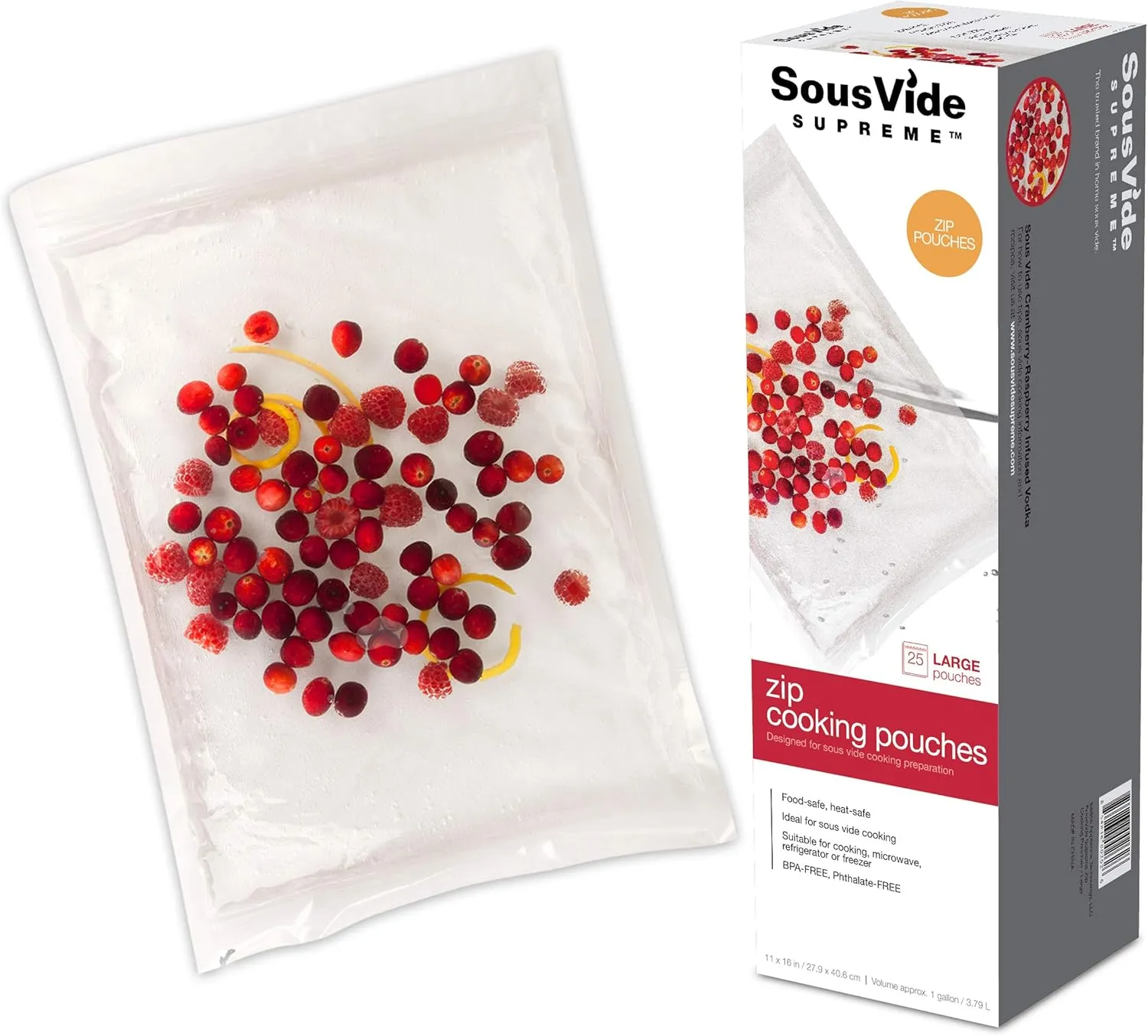 SousVide Supreme Zip Cooking Pouches, 11x16 inches, 1 Gallon, 25 Pouches per Box
