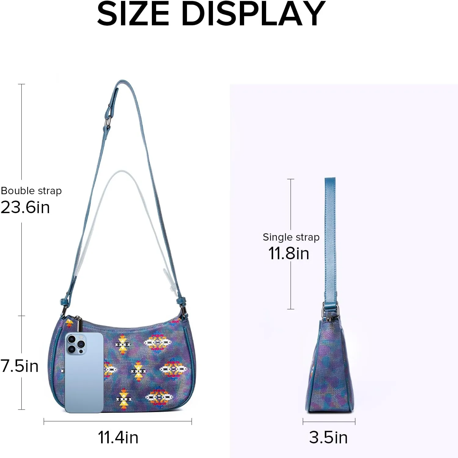 Southwest Small Shoulder Bag, Mini Purse, Womens Crossbody Clutch Purses, With 2 Removable Straps