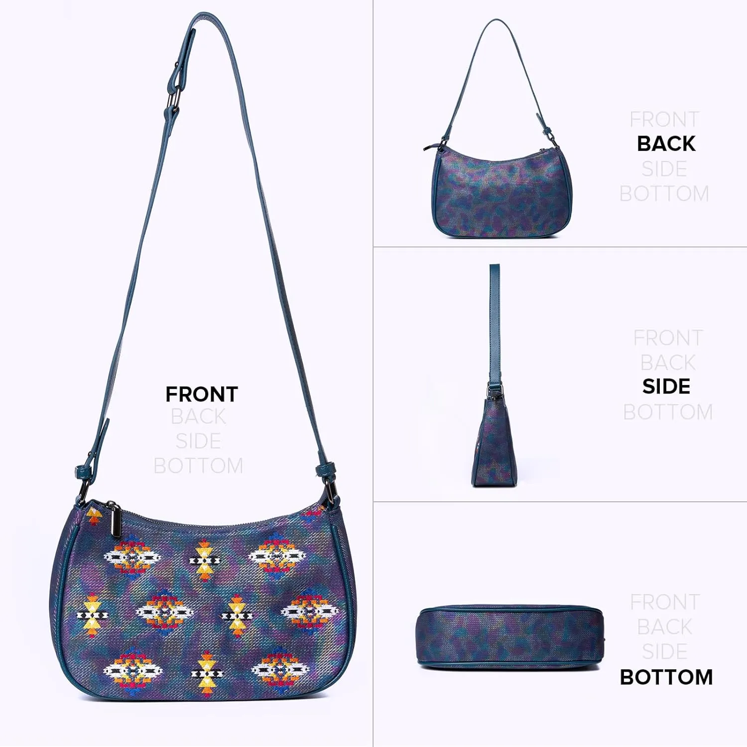 Southwest Small Shoulder Bag, Mini Purse, Womens Crossbody Clutch Purses, With 2 Removable Straps