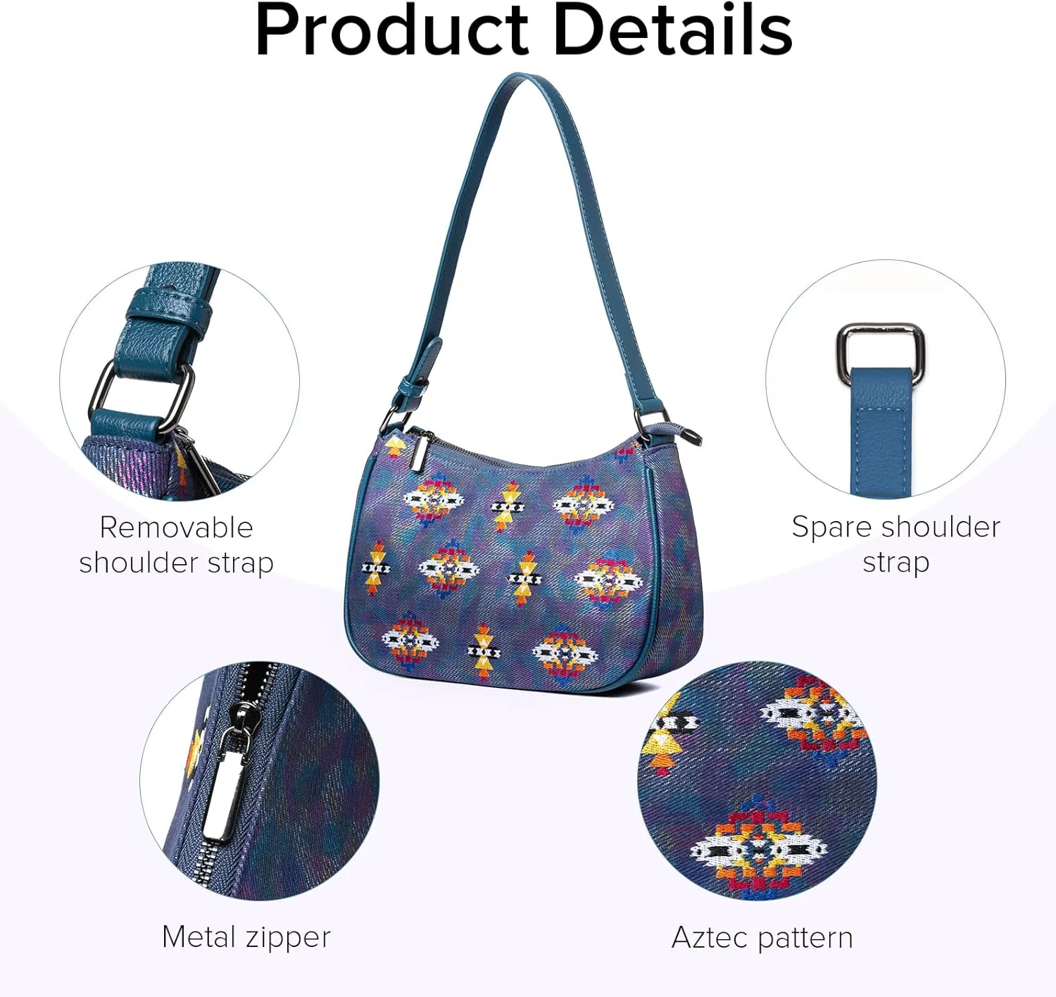 Southwest Small Shoulder Bag, Mini Purse, Womens Crossbody Clutch Purses, With 2 Removable Straps