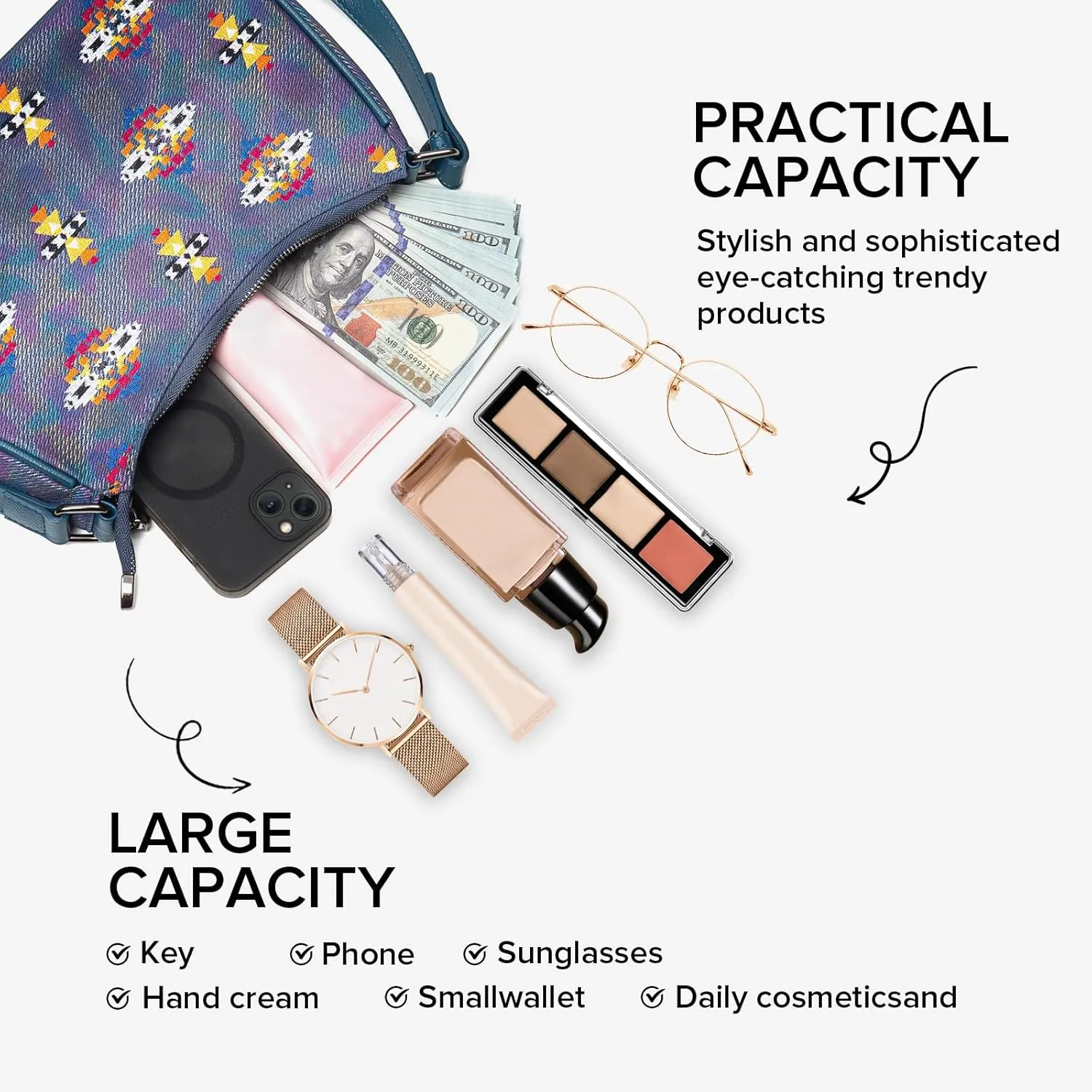 Southwest Small Shoulder Bag, Mini Purse, Womens Crossbody Clutch Purses, With 2 Removable Straps