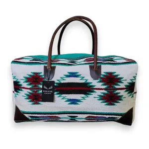 Southwestern Boho Aztec Maren Large Weekender Duffel Bag Handwoven 100% Leather Handles