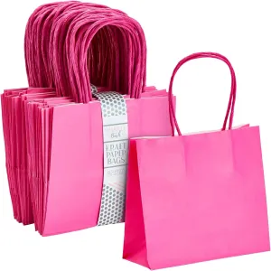 Sparkle and Bash 50 Pack Mini Pink Gift Bags with Handles, Bulk Kraft Party Favor Bags (6 x 5 x 2.5 In)