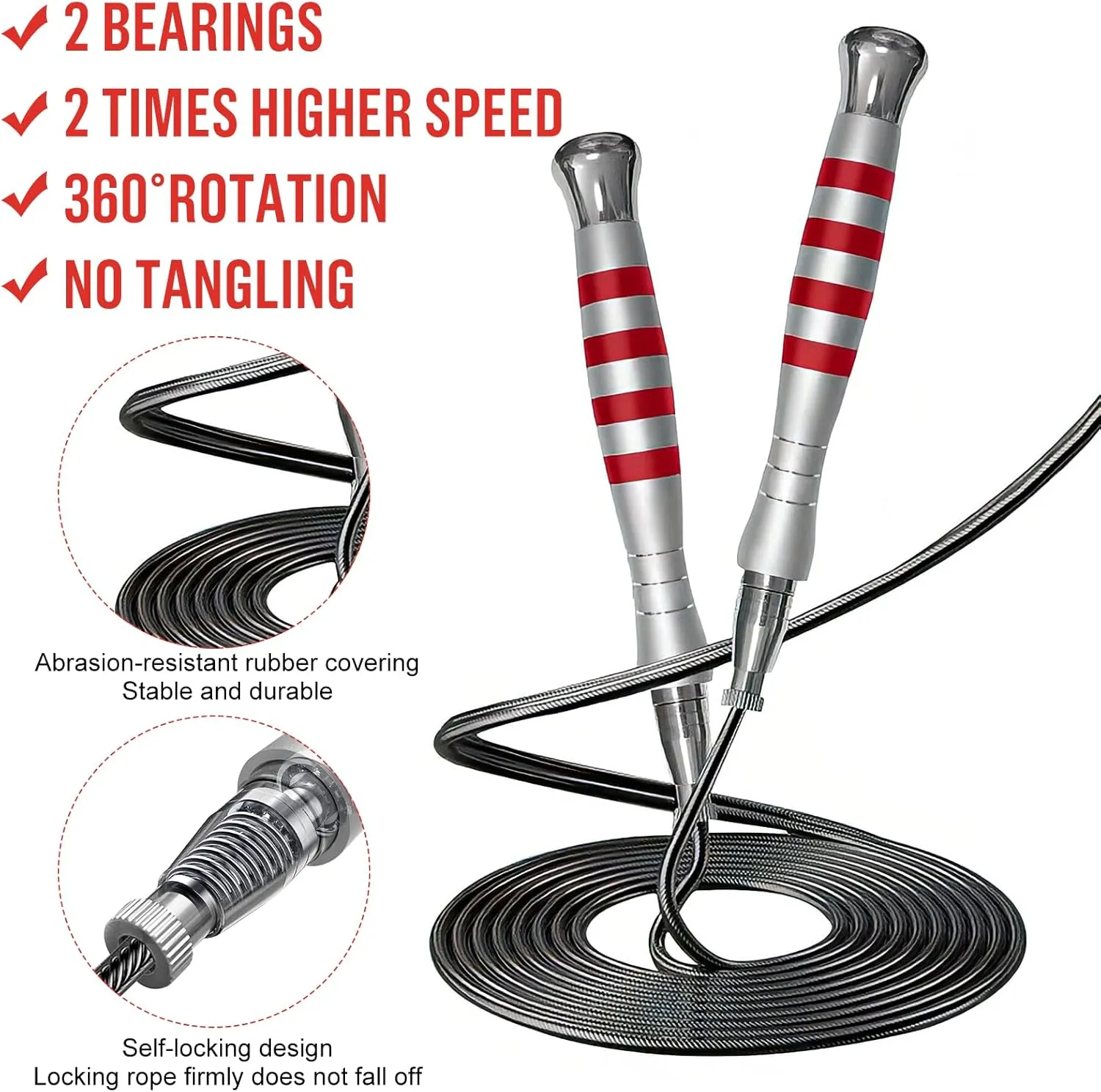 Speed Jump Rope, Double Under Jumping Rope, Aluminium Handle Skipping Rope for Self-Locking Which is Easy to Adjust Length, Removable Weight, Boxing Crossfit Fitness Training for Men Women