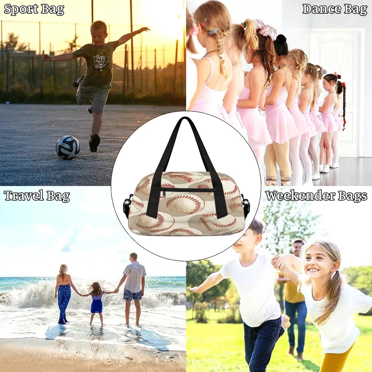Sport Duffel Bag Cartoon Baseballs Kids Gym Bag Weekender Overnight Bags for Boys Girls Teens Carry On Workout Travel Bag