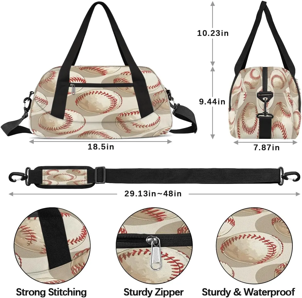 Sport Duffel Bag Cartoon Baseballs Kids Gym Bag Weekender Overnight Bags for Boys Girls Teens Carry On Workout Travel Bag
