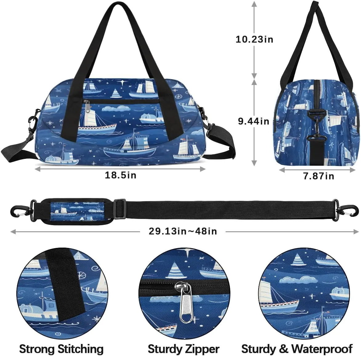 Sport Duffel Bag Cartoon Ship Kids Gym Bag Weekender Overnight Bags for Boys Girls Teens Carry On Workout Travel Bag