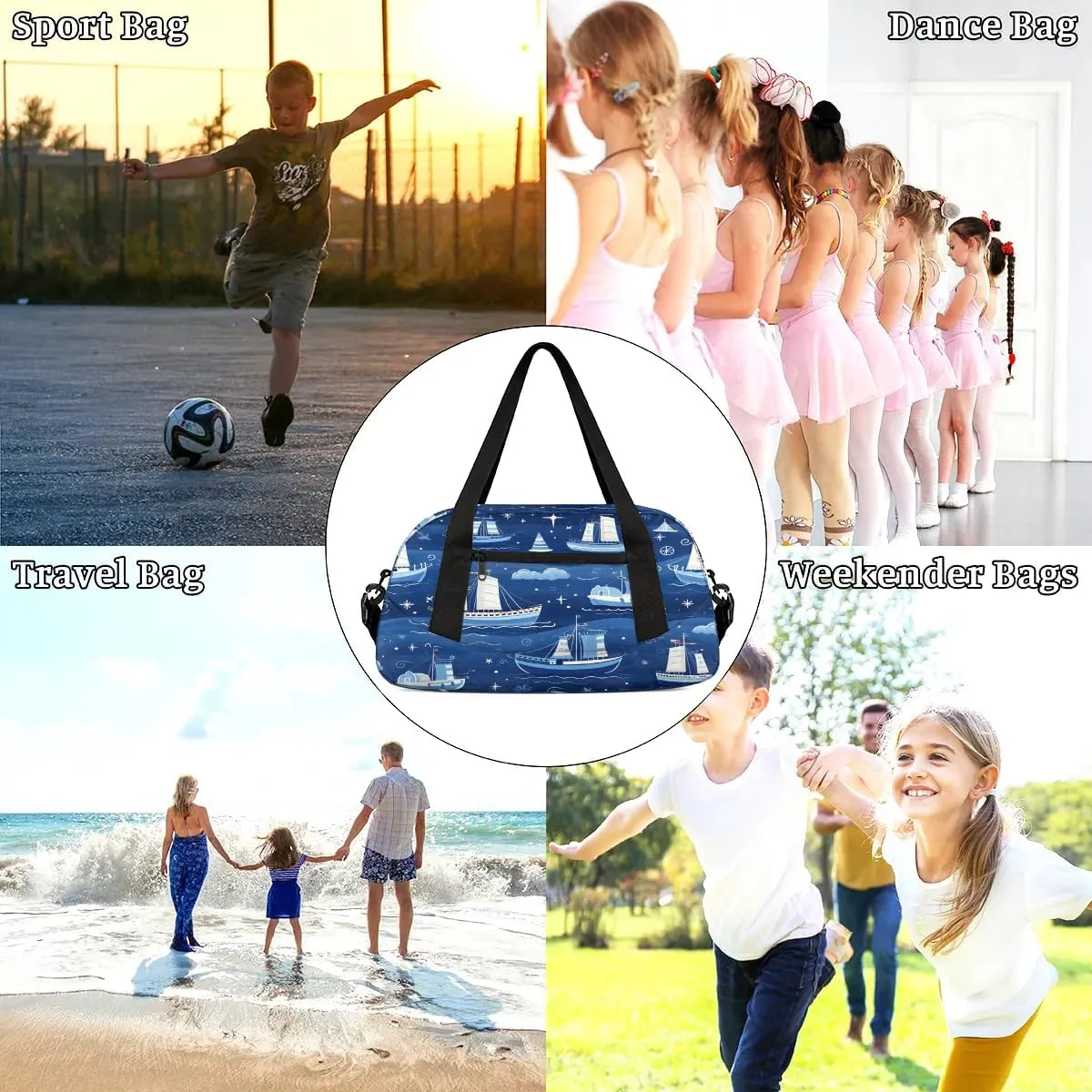 Sport Duffel Bag Cartoon Ship Kids Gym Bag Weekender Overnight Bags for Boys Girls Teens Carry On Workout Travel Bag
