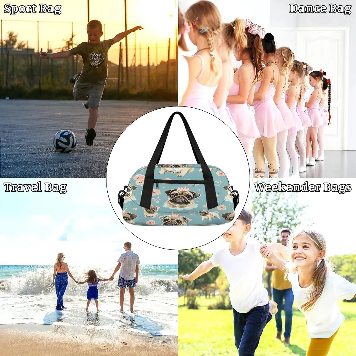 Sport Duffel Bag Cute Dogs Kids Gym Bag Weekender Overnight Bags for Boys Girls Teens Carry On Workout Travel Bag
