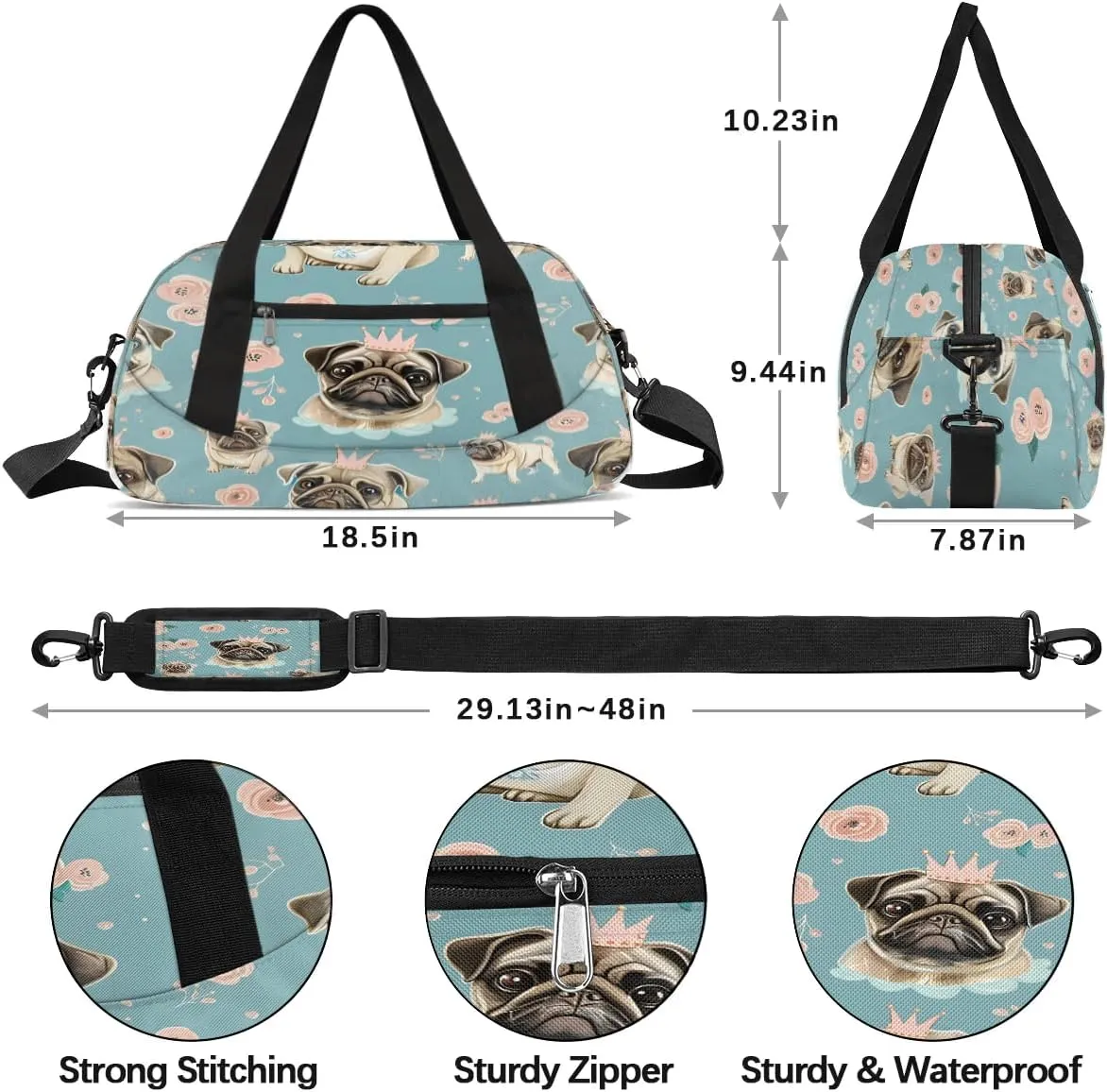 Sport Duffel Bag Cute Dogs Kids Gym Bag Weekender Overnight Bags for Boys Girls Teens Carry On Workout Travel Bag