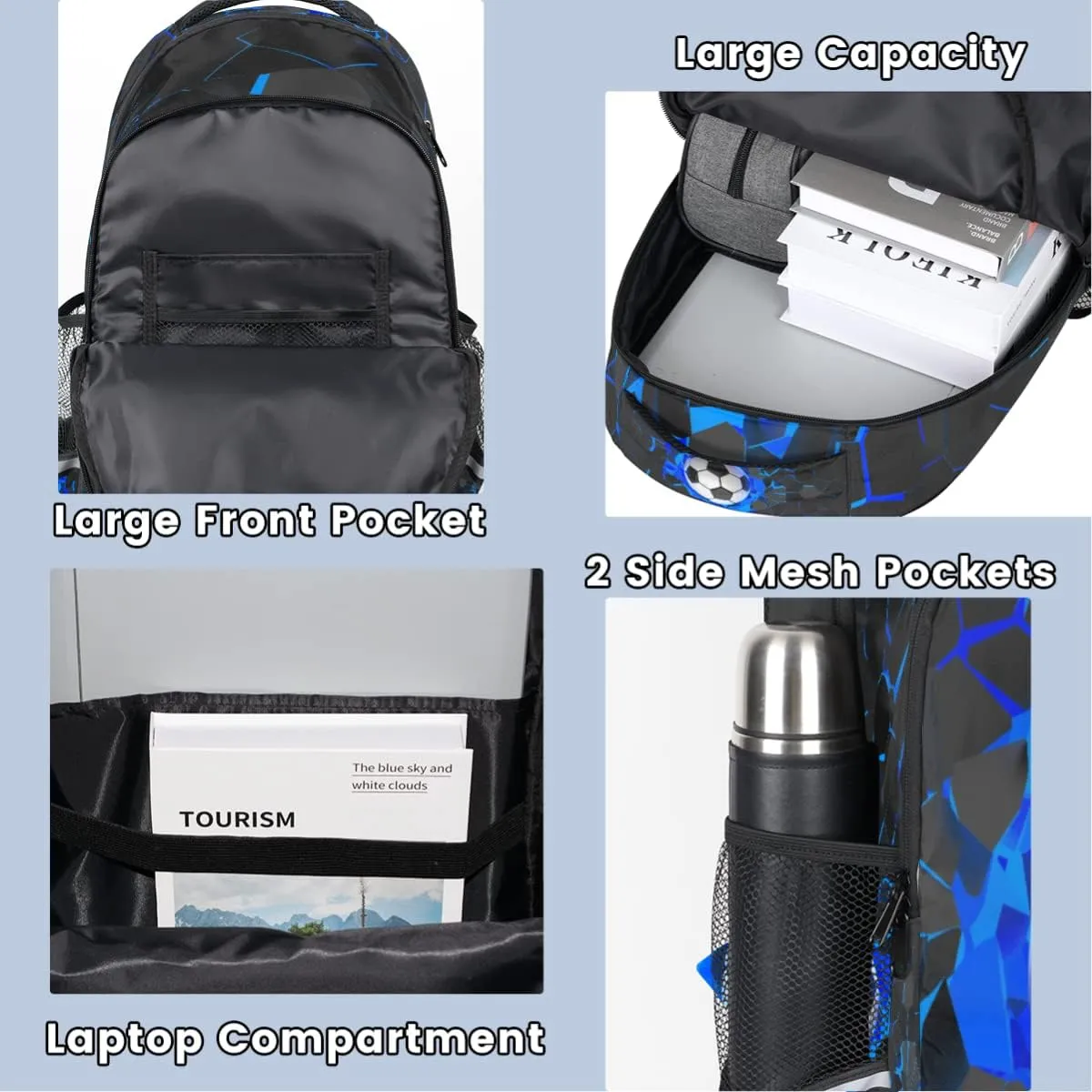 Sport Football Ball School Backpack for Girl Boy Teen Soccer Sport Student Bookbag for Elementary Primary Junior School Bags College Travel Daypack Laptop Backpack for Men Women