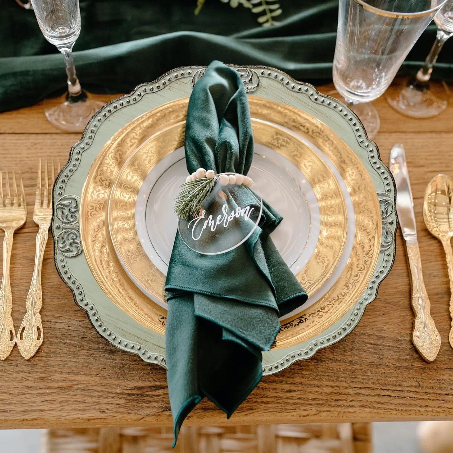 Spsyrine Antique Light Green Charger Plates Set of 6, 13" Plate Chargers for Dinner Plates, Wedding, Banquets, Party