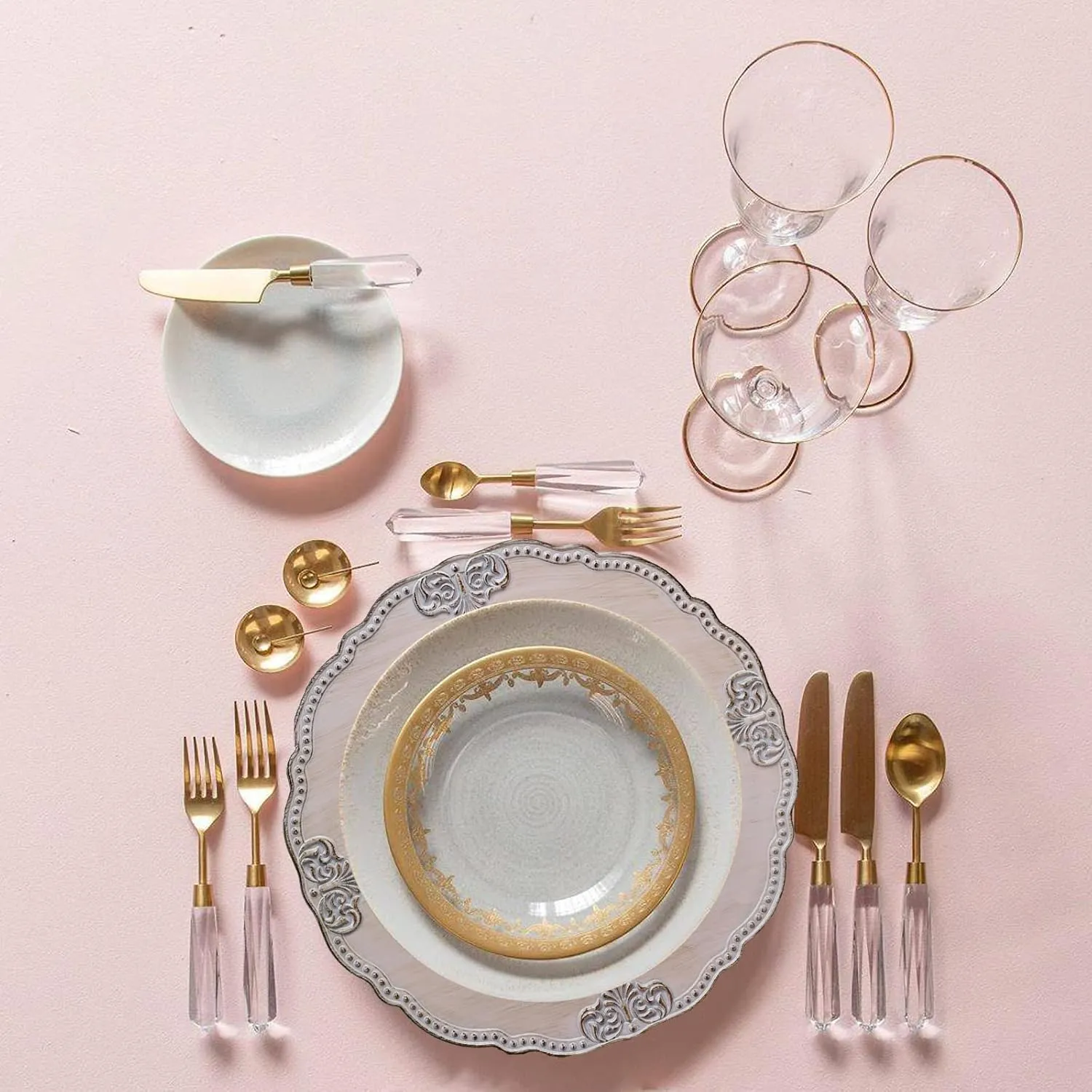 Spsyrine Antique Pink Charger Plates Set of 6, 13" Embossed Chargers for Dinner Plates, Wedding, Party