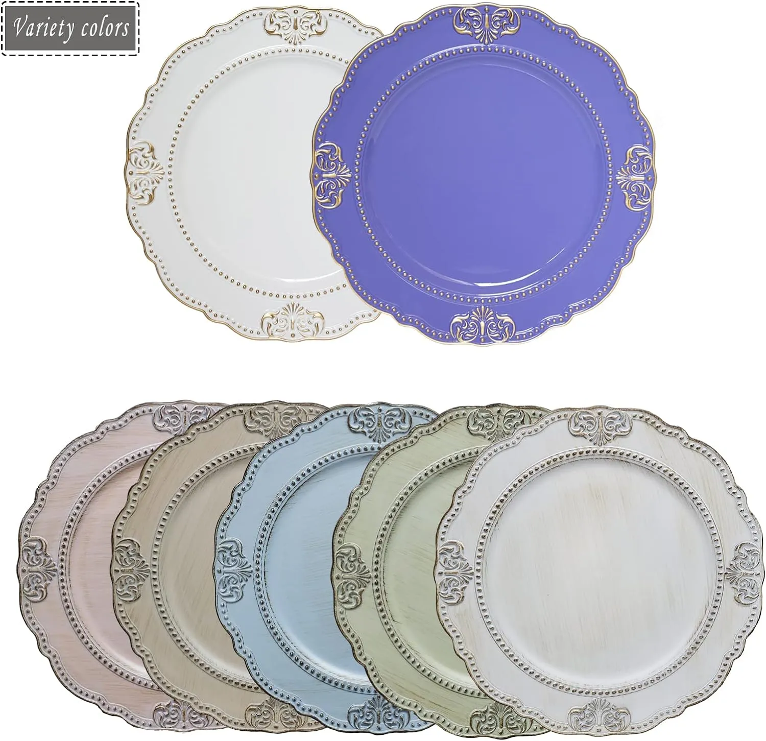 Spsyrine Antique Pink Charger Plates Set of 6, 13" Embossed Chargers for Dinner Plates, Wedding, Party