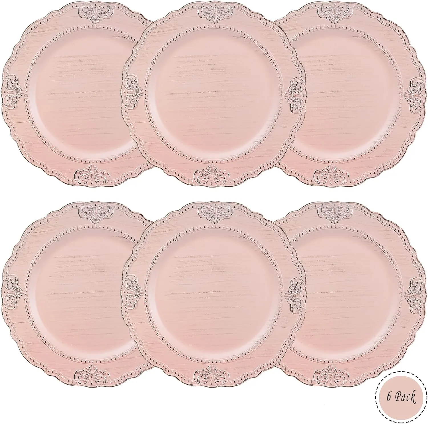 Spsyrine Antique Pink Charger Plates Set of 6, 13" Embossed Chargers for Dinner Plates, Wedding, Party