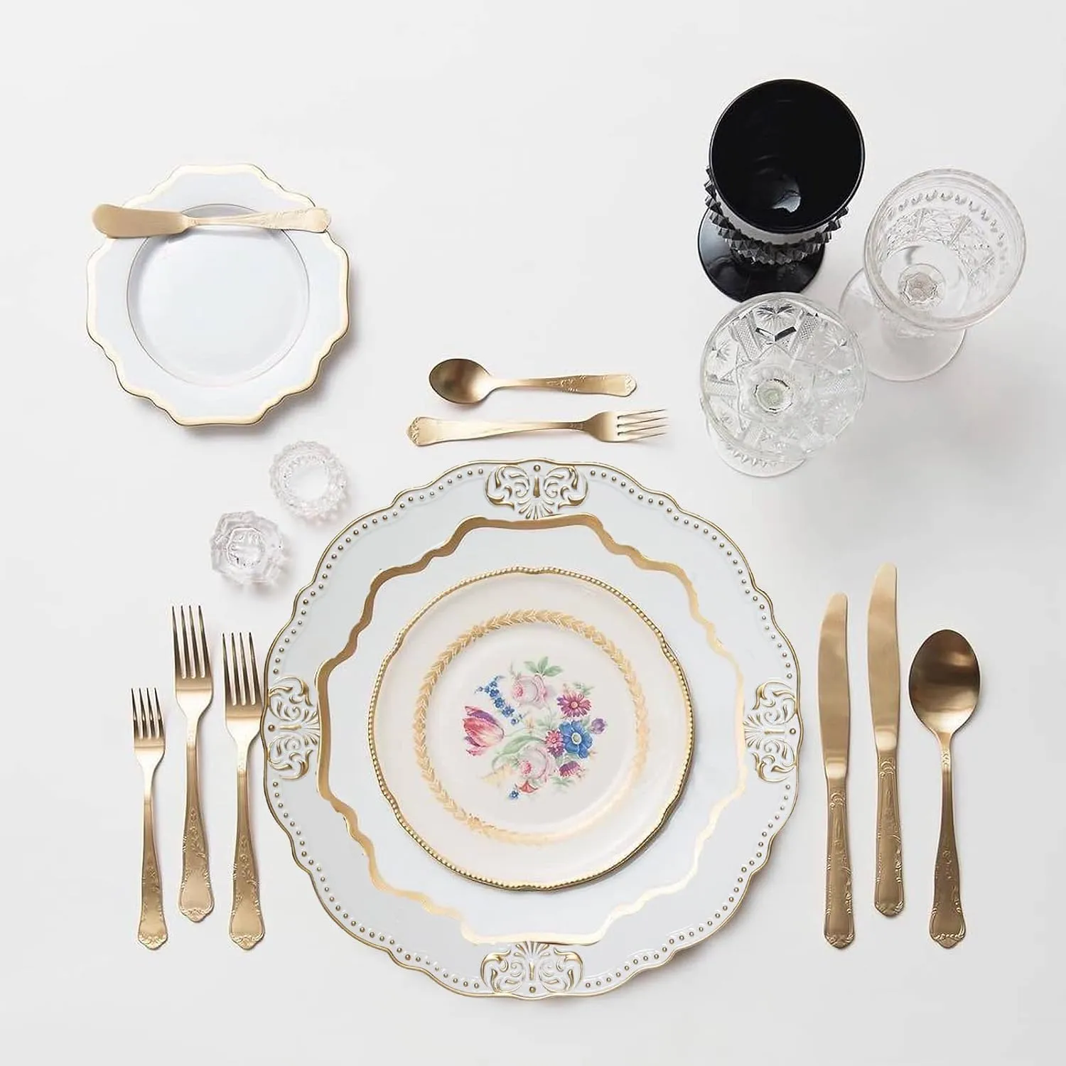 Spsyrine White Charger Plates with Gold Rim Set of 6, 13" Plate Chargers for Dinner Plates, Wedding, Party