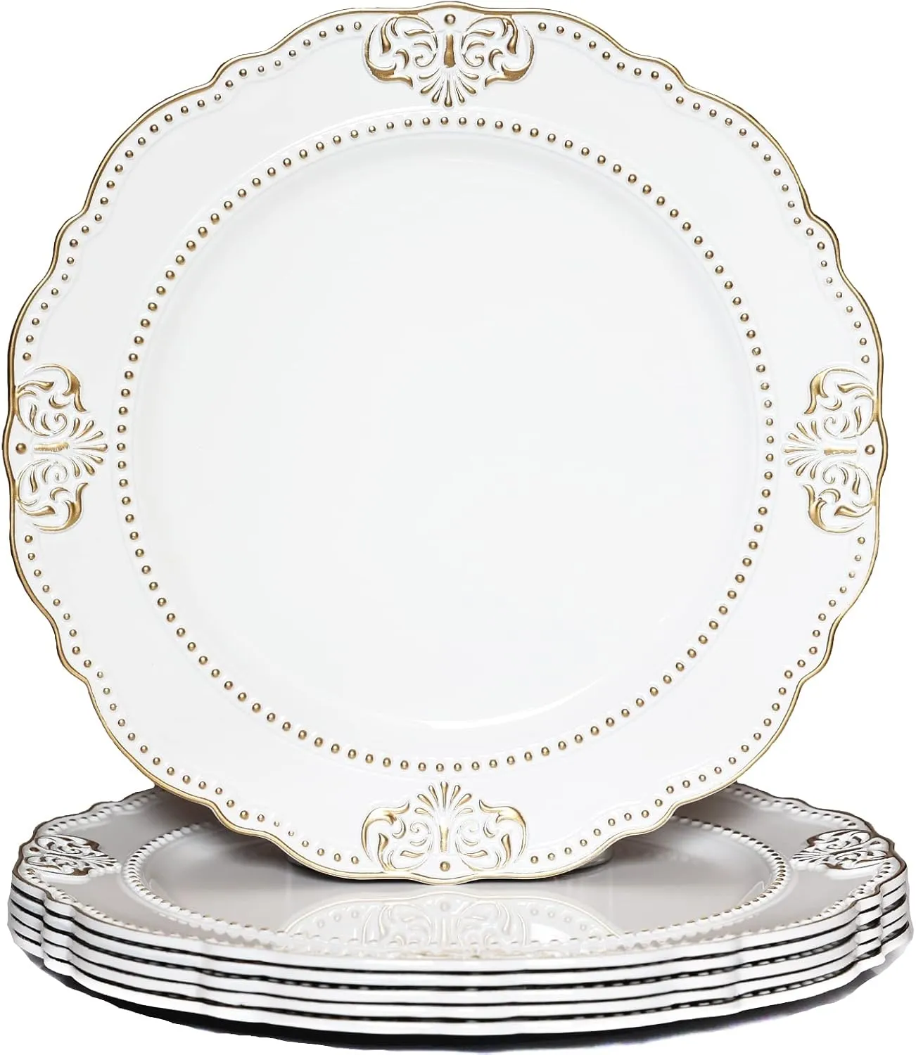 Spsyrine White Charger Plates with Gold Rim Set of 6, 13" Plate Chargers for Dinner Plates, Wedding, Party