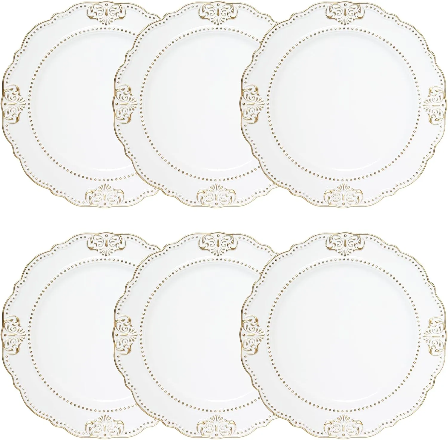 Spsyrine White Charger Plates with Gold Rim Set of 6, 13" Plate Chargers for Dinner Plates, Wedding, Party