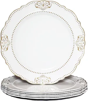 Spsyrine White Charger Plates with Gold Rim Set of 6, 13" Plate Chargers for Dinner Plates, Wedding, Party