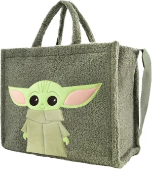 STAR WARS Tote Bag, Grogu Faux Fur Travel Handbag with Adjustable Shoulder Strap and Trolley Sleeve, Multi