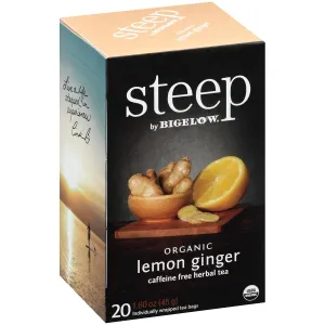 steep by Bigelow Organic Lemon Ginger Herbal Tea, Caffeine Free, 20 Count (Pack of 6), 120 Total Tea Bags