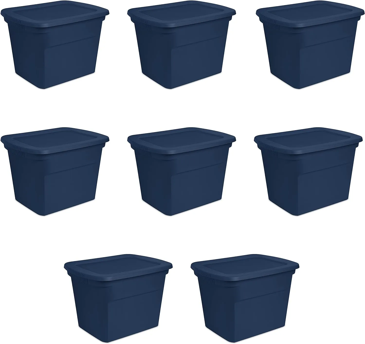 Sterilite 18 Gal Storage Tote, Stackable Bin with Lid, Plastic Container to Organize Clothes in Closet, Basement, Blue Base and Lid, 8-Pack