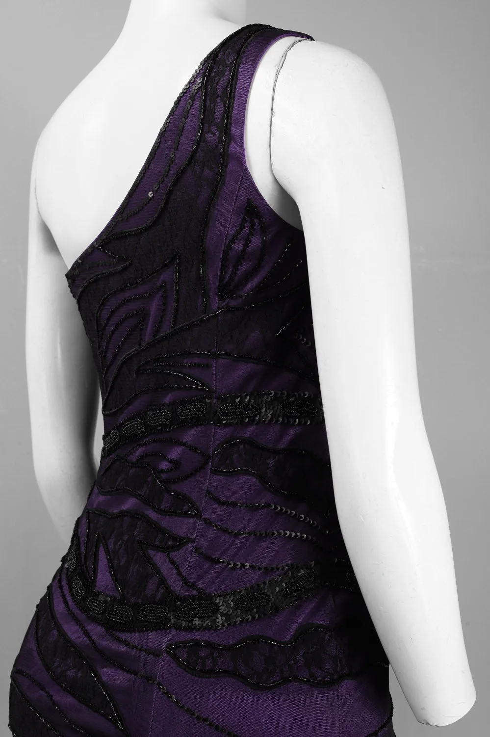 Sue Wong One Shoulder Lace Embellished Dress
