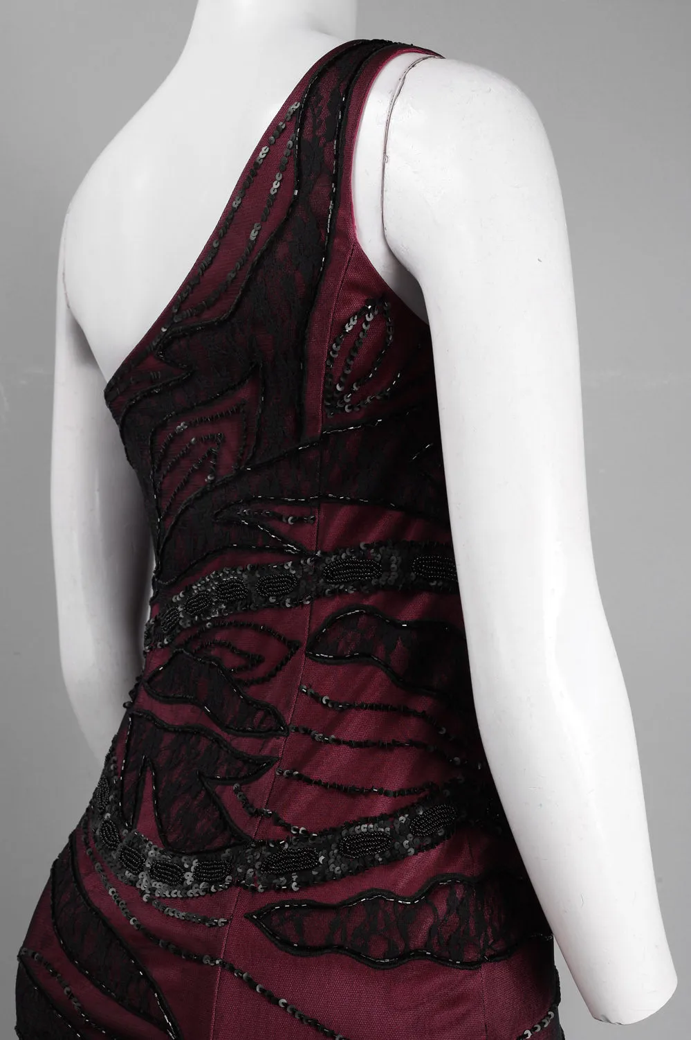 Sue Wong One Shoulder Lace Embellished Dress