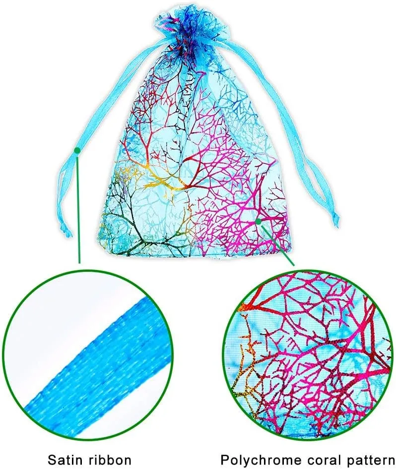 SumDirect 100Pcs 5x7 Inch Blue Coralline Drawstring Organza Bags, Jewelry Favor Pouches for Gift Wedding Party Festival