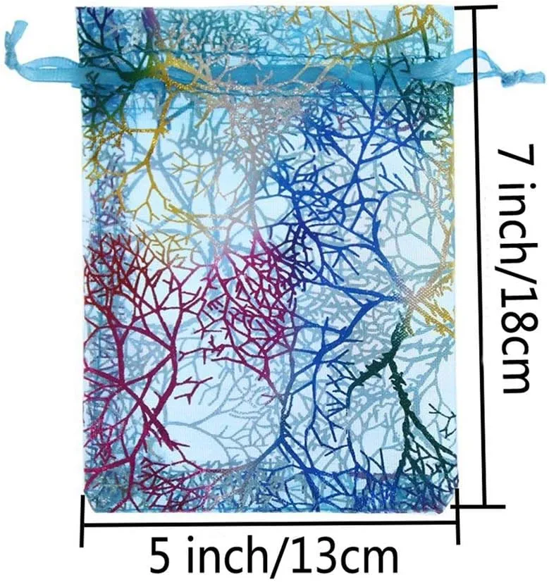 SumDirect 100Pcs 5x7 Inch Blue Coralline Drawstring Organza Bags, Jewelry Favor Pouches for Gift Wedding Party Festival