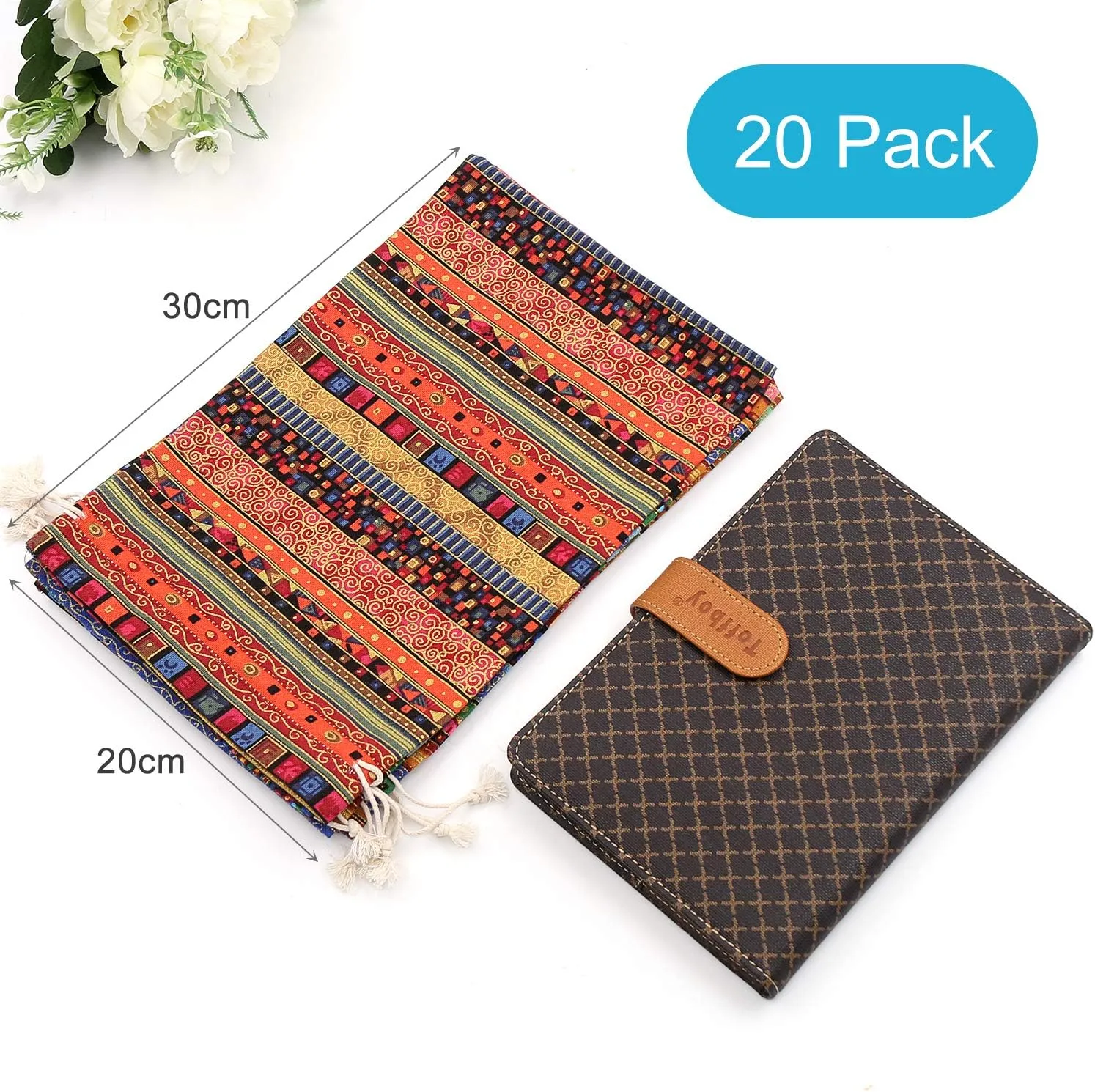 SumDirect 20Pcs Egyptian Ethnic Style Linen Burlap Bag, Large lightweight Gift Bags Breathable Jewelry Pouches with Drawstring Packing Storage Jute Sacks for Wedding, Party, Birthday(20x30CM)