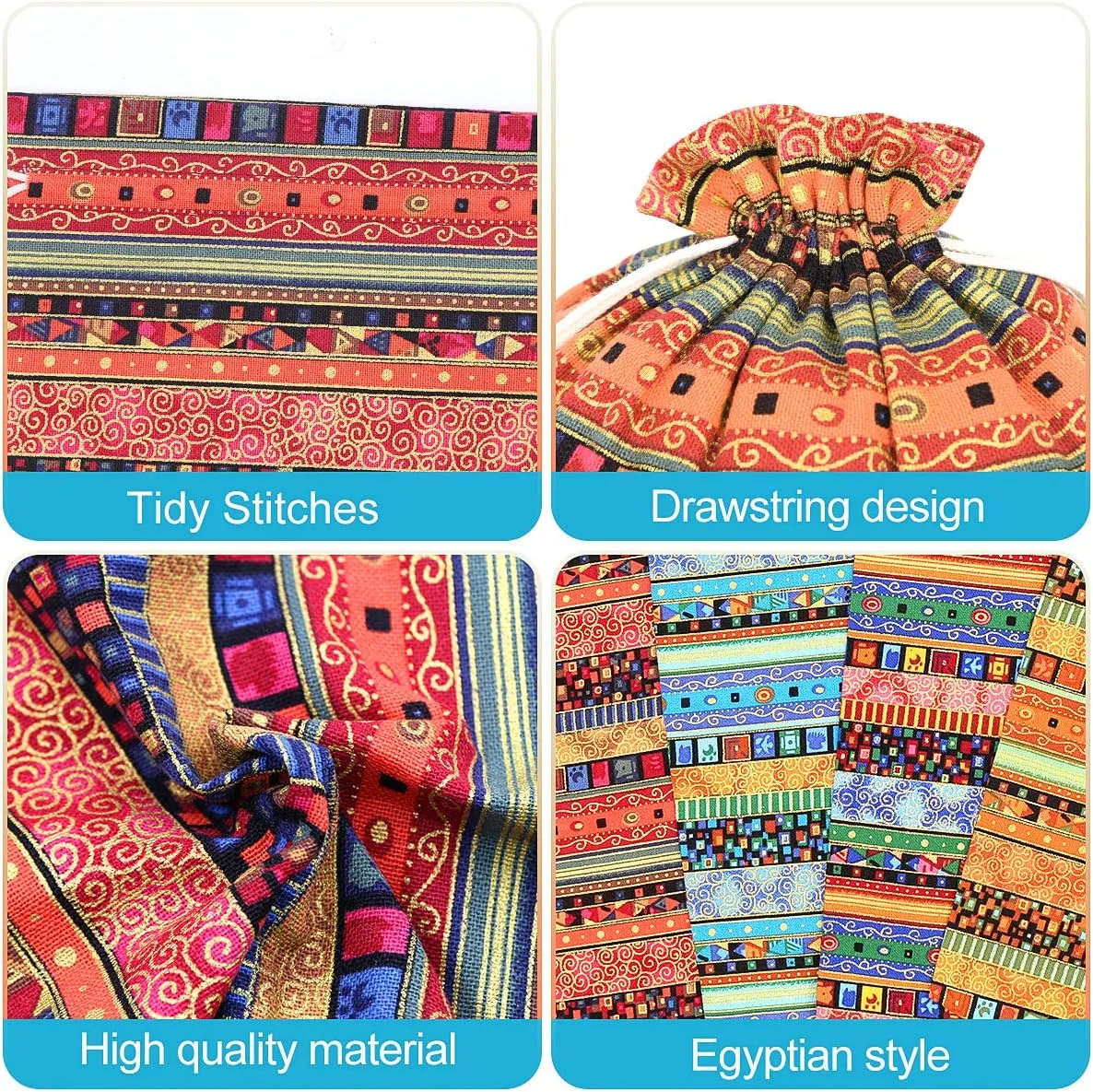 SumDirect 20Pcs Egyptian Ethnic Style Linen Burlap Bag, Large lightweight Gift Bags Breathable Jewelry Pouches with Drawstring Packing Storage Jute Sacks for Wedding, Party, Birthday(20x30CM)