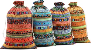 SumDirect 20Pcs Egyptian Ethnic Style Linen Burlap Bag, Large lightweight Gift Bags Breathable Jewelry Pouches with Drawstring Packing Storage Jute Sacks for Wedding, Party, Birthday(20x30CM)