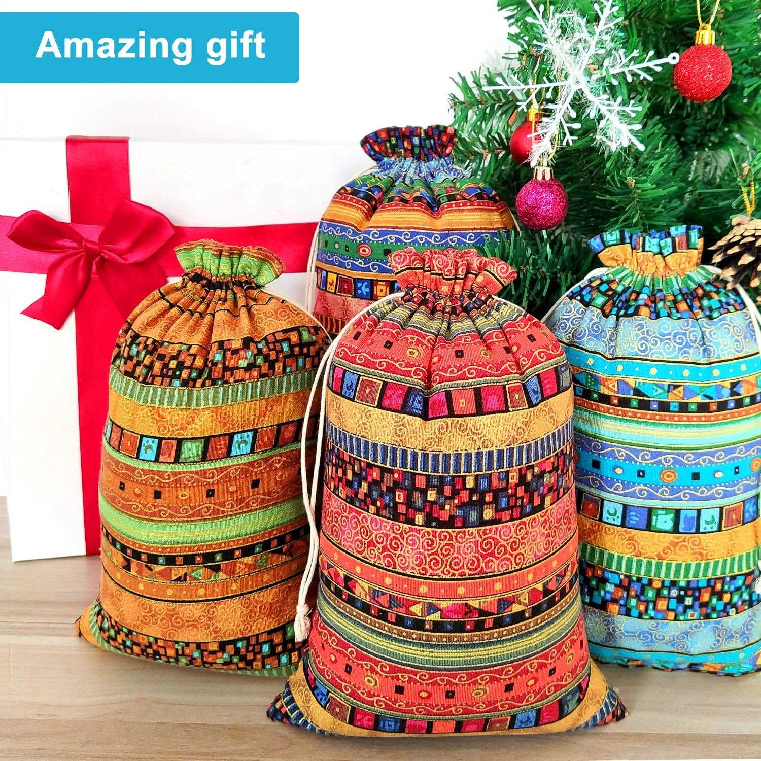 SumDirect 20Pcs Egyptian Ethnic Style Linen Burlap Bag, Large lightweight Gift Bags Breathable Jewelry Pouches with Drawstring Packing Storage Jute Sacks for Wedding, Party, Birthday(20x30CM)