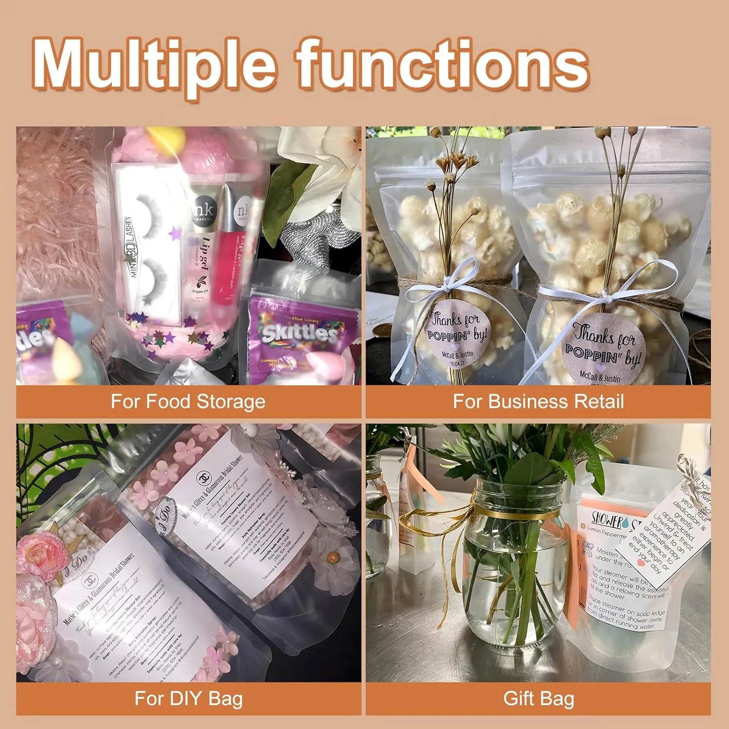 SumDirect 50Pcs 9x13.8inches Matte Frosted (Not Clear) Zipper Resealable Stand Up Drink Bags,Snack Food Tea Packing Drinking Pouches -9x13.8inches