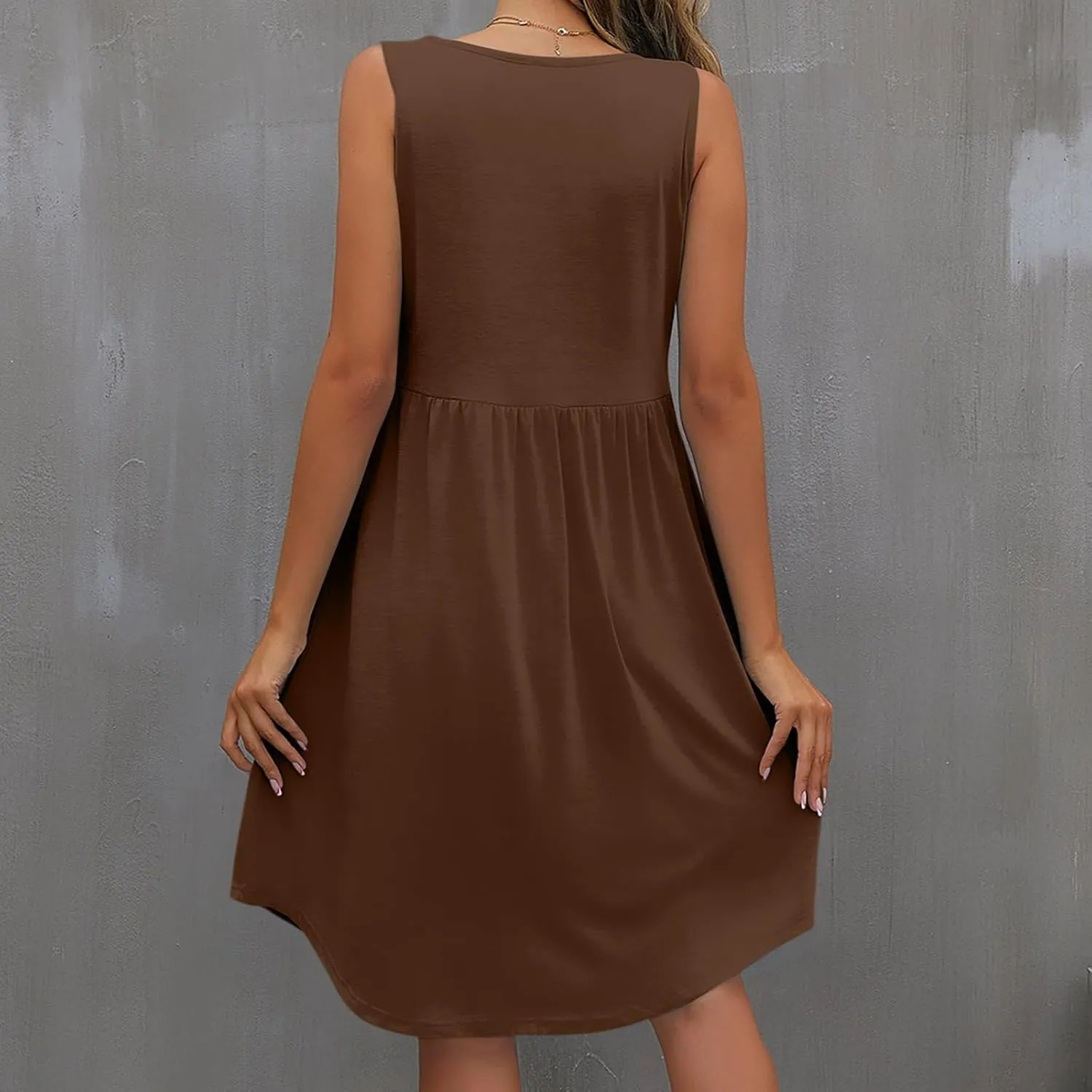 Summer Dress for Women Fashion Round Neck Loose Hem Sleeveless Casual Plus Size Comfy Dresses Working Vacation