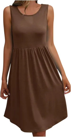 Summer Dress for Women Fashion Round Neck Loose Hem Sleeveless Casual Plus Size Comfy Dresses Working Vacation