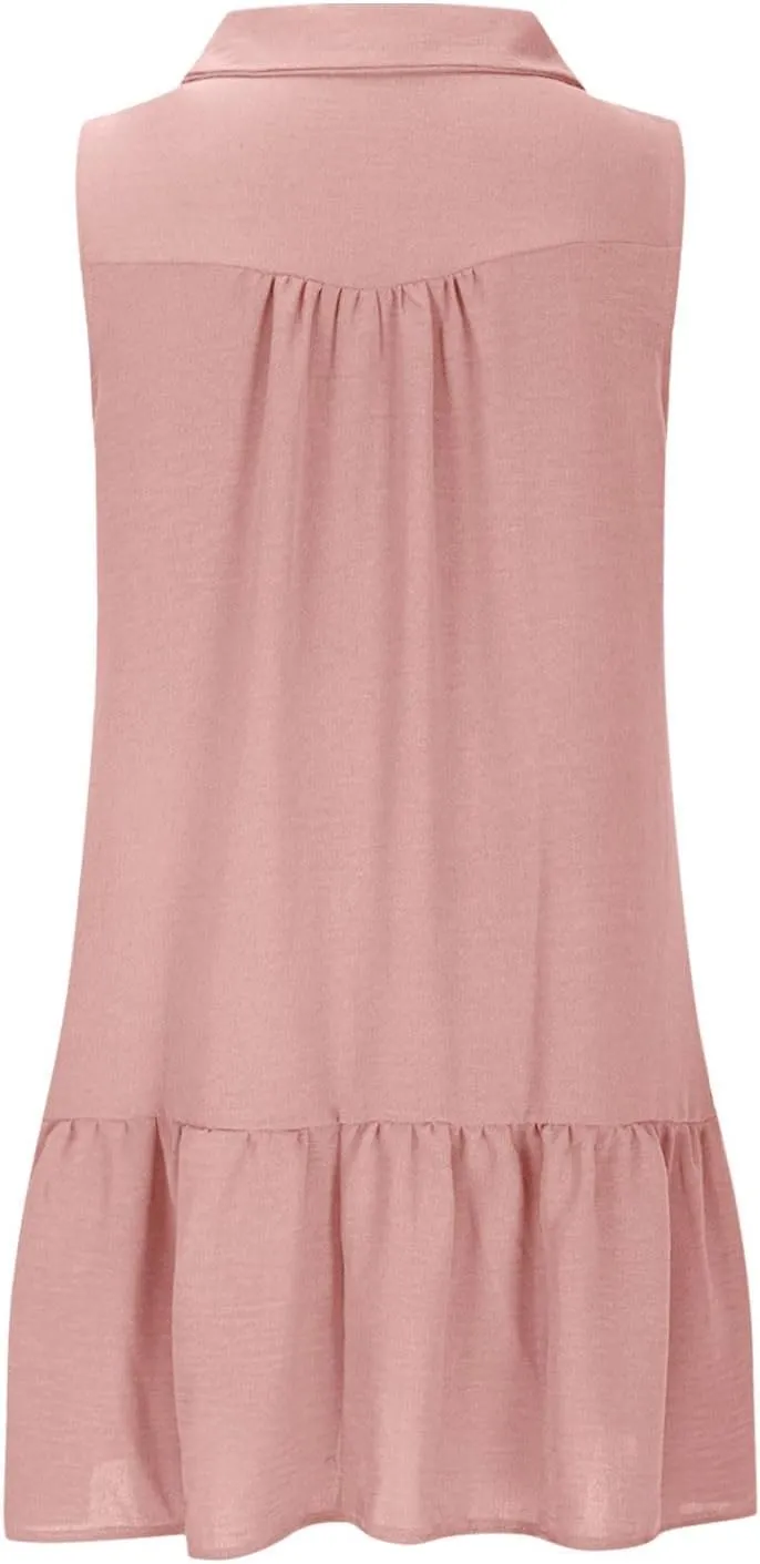 Sundresses for Women 2025 Loose Fit V-Neck Fashion Button Dress Summer Casual Sleeveless Solid Beach Dresses