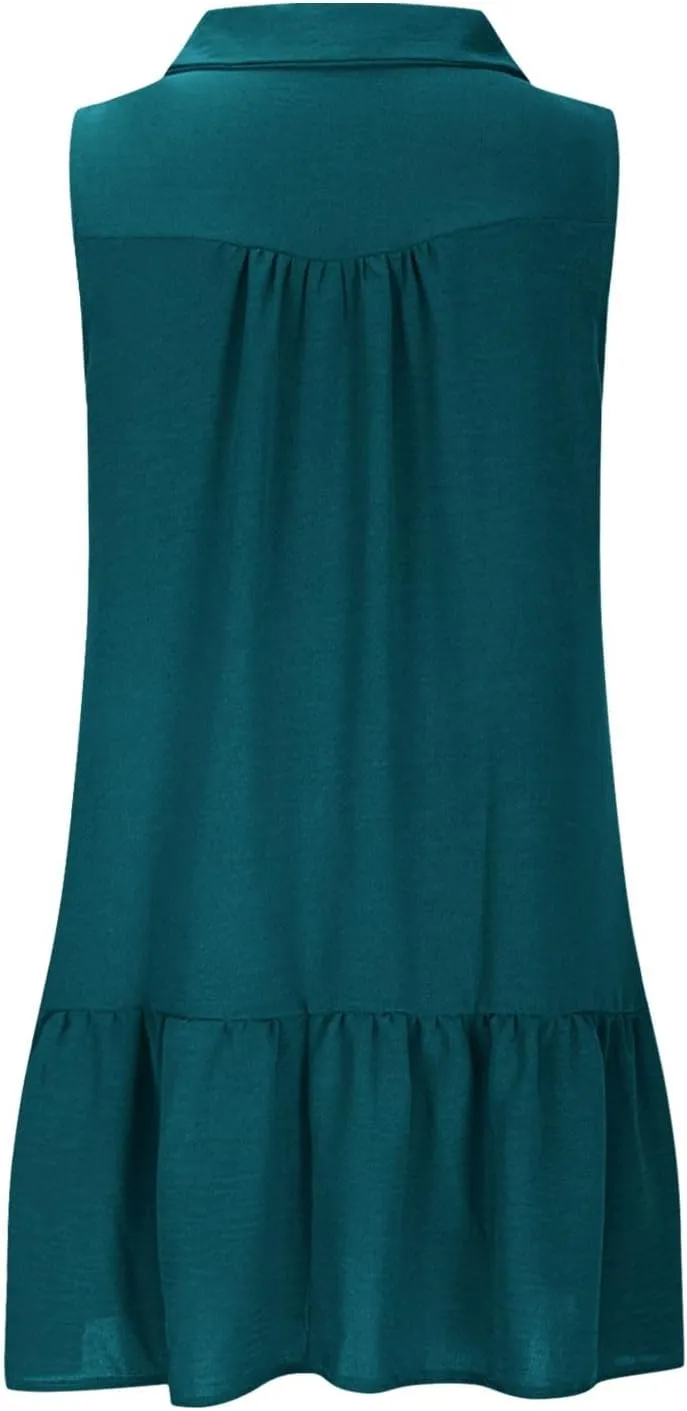 Sundresses for Women 2025 Loose Fit V-Neck Fashion Button Dress Summer Casual Sleeveless Solid Beach Dresses