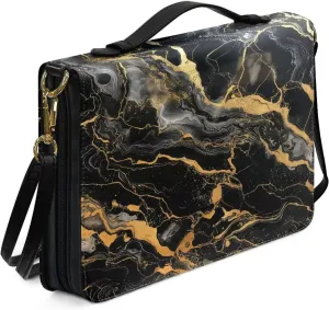 Suobstales Black Marble Print Bible Cover for Men Women PU Leather Carrying Book Case Bible Bag Large Size Bible Case Church Bag Bible Protective with Handle and Shoulder Strap, M