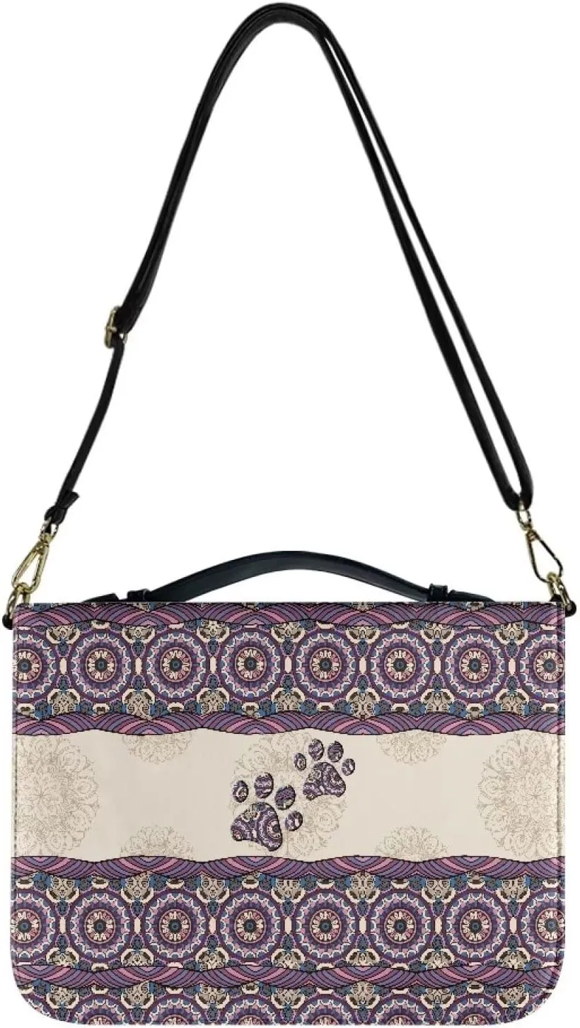 Suobstales Boho Mandala Dog Paw Pattern Bible Covers for Women Men PU Leather Bible Case Bible Bag Bible Accessories with Handle and Shoulder Strap Multifunctional Bible Tote Bag for Kids, 2XL