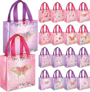 Sweetude 40 Pcs Butterfly Gift Bags Pink and Purple Reusable Totes with Handles Non Woven Butterfly Stylish Candy Bags for Birthday Party