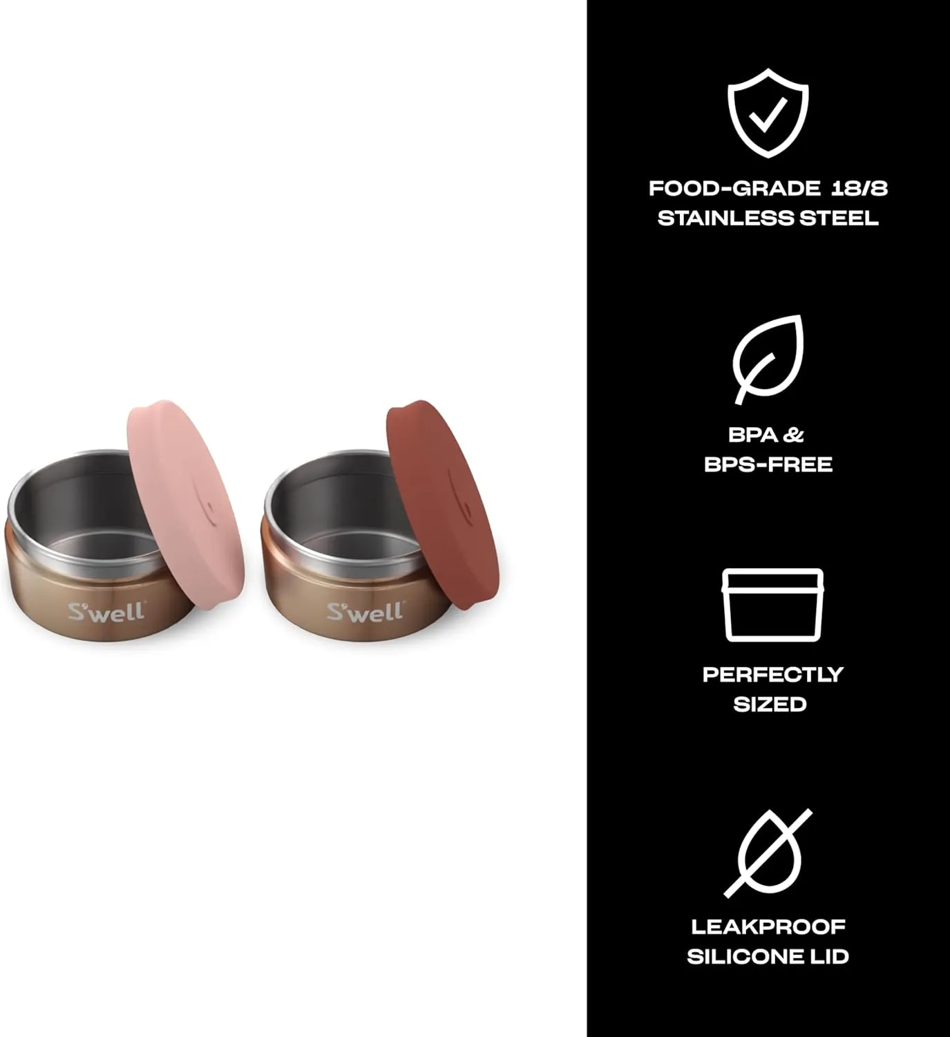 S'well Stainless Steel Mini Canister Set of Two, 2oz, Pink And Mauve Pyrite, Single Walled Durable Construction, Leakproof Silicone Lids, Dishwasher Safe