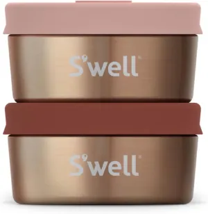 S'well Stainless Steel Mini Canister Set of Two, 2oz, Pink And Mauve Pyrite, Single Walled Durable Construction, Leakproof Silicone Lids, Dishwasher Safe
