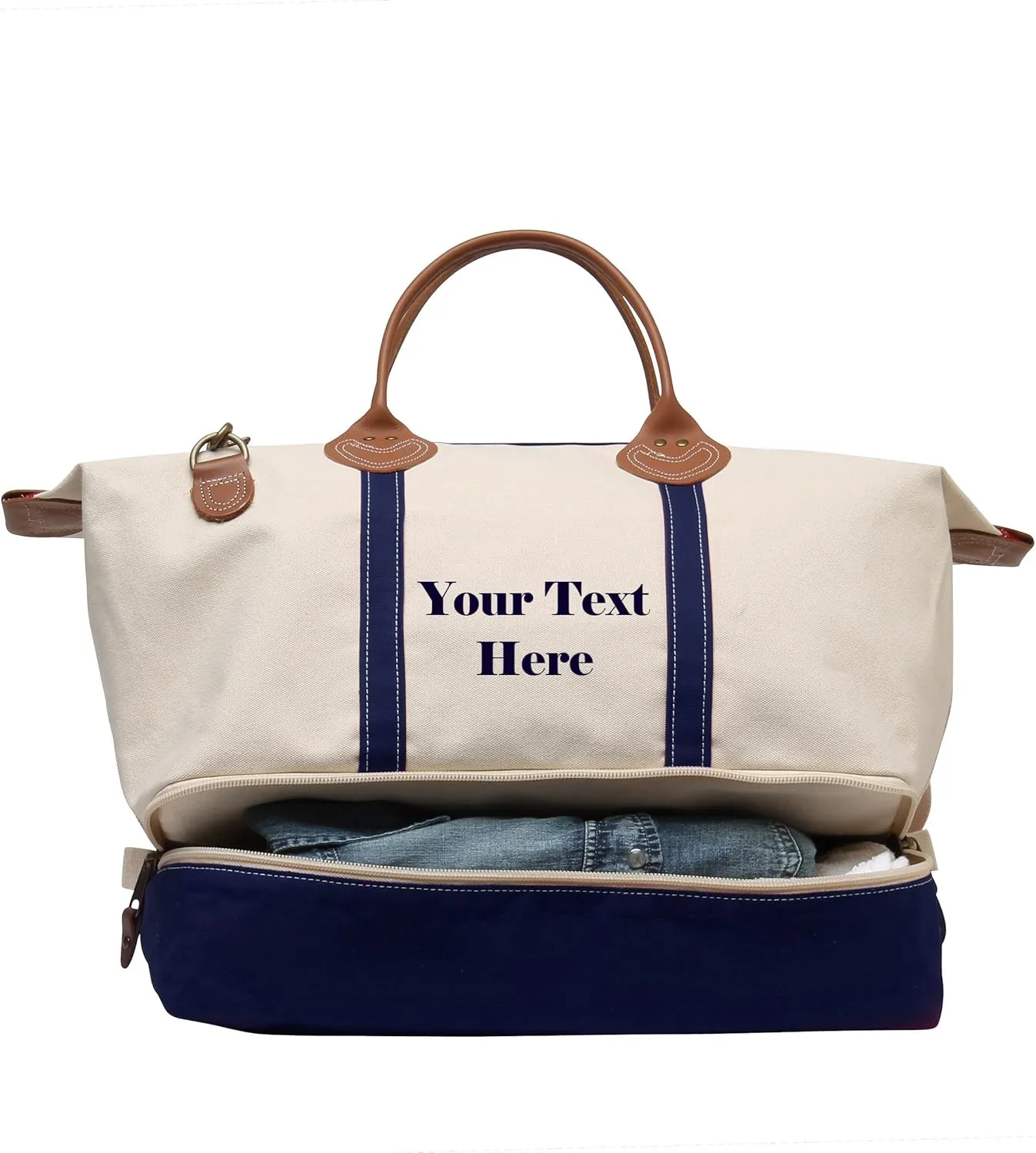 Tag&Crew Personalised Multi Pocket Sierra Duffle 18 oz Heavy Cotton Canvas Traveler Bag with Shoe Compartment, Leather Handles, Adjustable Shoulder Strap