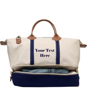 Tag&Crew Personalised Multi Pocket Sierra Duffle 18 oz Heavy Cotton Canvas Traveler Bag with Shoe Compartment, Leather Handles, Adjustable Shoulder Strap