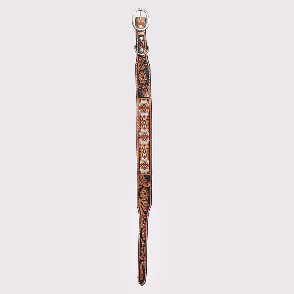 Tan Large HILASON Strong Genuine Leather Dog Collar Beaded Large | Dog Collar | Leather Dog Collar | Beaded Dog Collar | Beaded Leather Dog Collar | Handmade Dog Collar | Soft Dog Collar | Hand Tooled